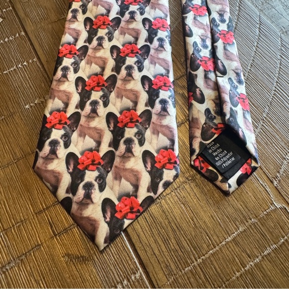 French Bulldog Christmas Bow Gift Dog Print Necktie Frenchie - Picture 4 of 6